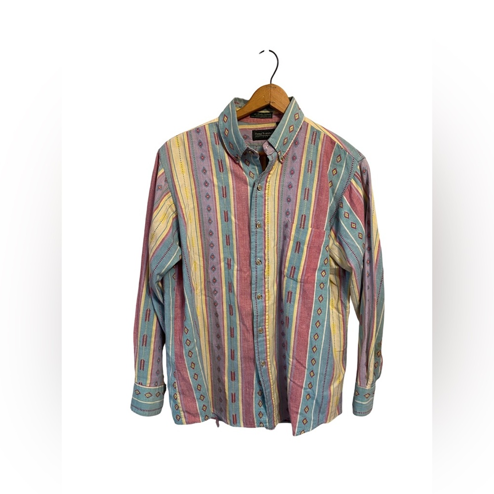 Vintage Flying Scotsman Aztec Print Single Needle Long Sleeve Button‎ Up Large